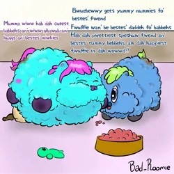 Size: 1500x1500 | Tagged: safe, artist:badroomie, oc, oc:blueberry, fluffy pony, pony, crotchboobs, female, fetish, fluffspeak, green hair, green tail, image, jpeg, kibble, mare, microfluffs, nudity, pink hair, pink mane, pink tail, poop, pregnant, scat