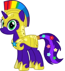 Size: 936x1025 | Tagged: safe, artist:star-armour95, derpibooru import, oc, oc:rainbow flower, unofficial characters only, pony, unicorn, female, guardsmare, image, mare, png, royal guard, simple background, smiling, solo, transparent background