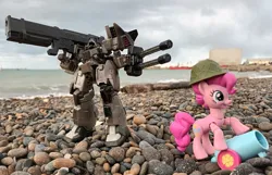 Size: 1114x717 | Tagged: safe, artist:dingopatagonico, derpibooru import, pinkie pie, earth pony, beach, gundam, gundam wing, image, jpeg, party cannon, photo, serpent mobile suit, toy