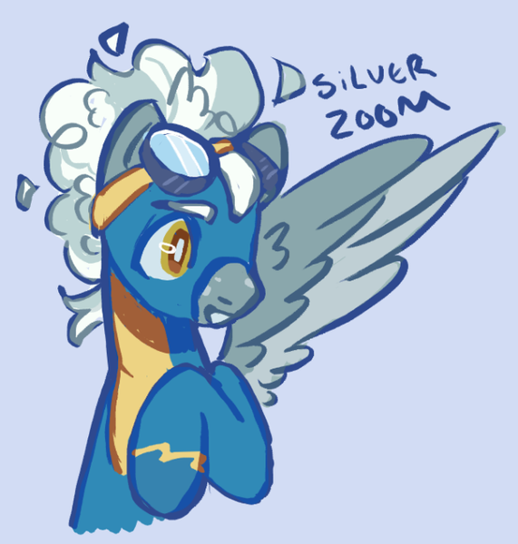 Size: 640x673 | Tagged: safe, artist:tottallytoby, derpibooru import, silver lining, silver zoom, pegasus, pony, blue background, clothes, goggles, goggles on head, image, png, simple background, solo, uniform, wonderbolts, wonderbolts uniform