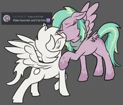 Size: 701x598 | Tagged: suggestive, artist:thebathwaterhero, derpibooru import, oc, oc:calicarpa, oc:lavender, unofficial characters only, pegasus, female, image, kissing, lesbian, pegasus oc, png, wings