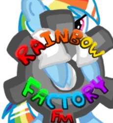 Size: 447x486 | Tagged: safe, artist:mudkip91/tetrahedron, derpibooru import, rainbow dash, fanfic:rainbow factory, clothes, colored text, evil eyes, fanfic art, gears, hanging, icon, image, lab coat, logo, peeking, png, rainbow factory dash, reflection, shading, simple background, text, transparent background