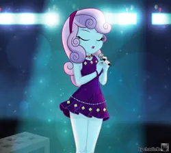 Size: 2884x2579 | Tagged: safe, artist:charliexe, derpibooru import, sweetie belle, human, equestria girls, clothes, dress, eyes closed, female, image, jpeg, microphone, older, older sweetie belle, singing, solo