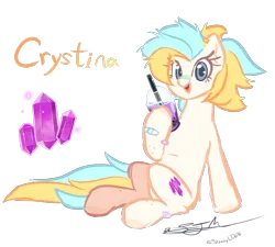 Size: 1819x1634 | Tagged: safe, artist:slightningdash, derpibooru import, oc, oc:crystina (cathy), unofficial characters only, pony, bandage, cutie mark, female, freckles, image, leaning, leaning back, looking at you, mare, png, simple background, sitting, smiling, smiling at you, solo, transparent background