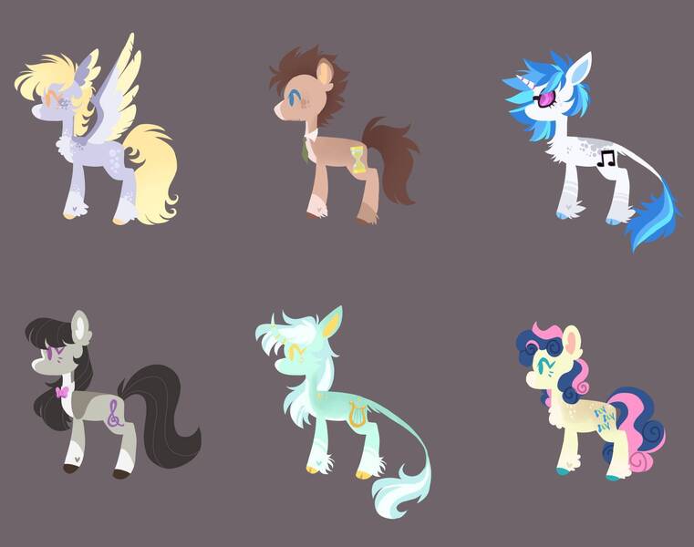 Size: 1679x1323 | Tagged: safe, artist:wanderingpegasus, derpibooru import, bon bon, derpy hooves, doctor whooves, lyra heartstrings, octavia melody, sweetie drops, time turner, vinyl scratch, earth pony, pegasus, pony, unicorn, image, jpeg