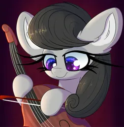 Size: 2527x2585 | Tagged: safe, artist:windykirin, derpibooru import, octavia melody, earth pony, pony, big ears, bow (instrument), cello, ear fluff, female, high res, image, impossibly long eyelashes, jpeg, long eyelashes, mare, musical instrument, smiling, solo
