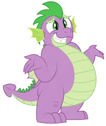 Size: 3063x3638 | Tagged: safe, artist:aleximusprime, spike, dragon, flurry heart's story, belly, big belly, chubby spike, fat spike, green eyes, image, older, older spike, png, purple body, shrug, smiley face, teeth