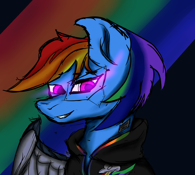 Size: 5000x4500 | Tagged: safe, derpibooru import, rainbow dash, pegasus, pony, clothes, cybernetic wings, cyberpunk, hoodie, image, png, simple background, solo, wings
