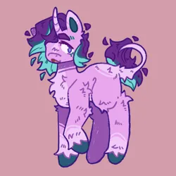 Size: 1280x1280 | Tagged: safe, artist:tottallytoby, derpibooru import, starlight glimmer, pony, unicorn, alternate design, body markings, butt fluff, chest fluff, coat markings, colored eartips, colored hooves, curved horn, elbow fluff, facial markings, female, horn, image, leg fluff, leonine tail, mare, open mouth, pale belly, pink background, png, purple eyes, raised hoof, red background, redesign, simple background, socks (coat marking), solo, standing, star (coat marking), tail, tail flutt, thick eyebrows, unshorn fetlocks