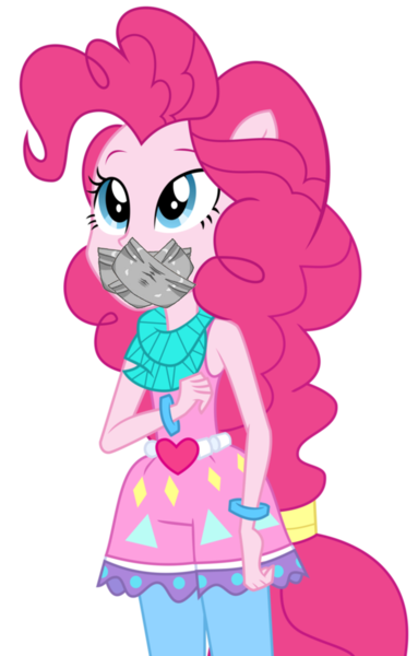 Size: 2512x3940 | Tagged: safe, artist:limedazzle, derpibooru import, edit, pinkie pie, equestria girls, legend of everfree, gag, image, png, simple background, solo, tape, tape gag, transparent background