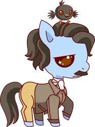 Size: 2247x3000 | Tagged: safe, artist:jemini, derpibooru import, raven, ponified, earth pony, pony, .svg available, clothes, coat, edgar allan poe, facial hair, frown, image, male, moustache, pants, png, pony vs pony, raised hoof, shirt, simple background, stallion, transparent background, vector