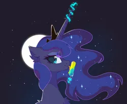 Size: 1580x1290 | Tagged: safe, artist:mirtash, derpibooru import, princess luna, alicorn, pony, chest fluff, ear fluff, food, image, levitation, licking, looking at you, magic, moon, png, popsicle, smiling, solo, telekinesis, tongue out