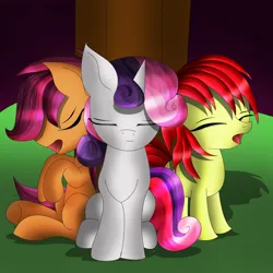 Size: 2000x2000 | Tagged: safe, artist:mrbrunoh1, artist:spitfiresparkle1, derpibooru import, apple bloom, scootaloo, sweetie belle, earth pony, pegasus, pony, unicorn, cutie mark crusaders, eyes closed, image, jpeg, sleepy, trio