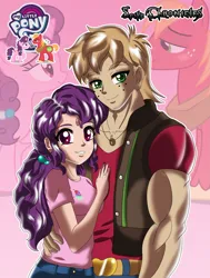 Size: 2765x3654 | Tagged: safe, artist:cmacx, derpibooru import, big macintosh, sugar belle, earth pony, human, unicorn, humanized, image, looking at each other, looking at someone, png, smiling, smiling at each other
