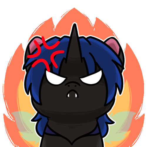 Size: 500x500 | Tagged: safe, artist:sugar morning, derpibooru import, oc, oc:swift dawn, unofficial characters only, changeling, angry, animated, blue changeling, changeling oc, chibi, commission, cross-popping veins, emanata, emoji, eye clipping through hair, fangs, fire, frown, gif, horn, image, looking at you, male, simple background, solo, transparent background, wings, ych animation, ych result