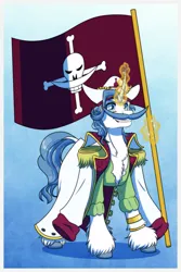 Size: 1181x1772 | Tagged: safe, artist:inuhoshi-to-darkpen, derpibooru import, fancypants, pony, unicorn, commission, crossover, edward newgate, facial hair, flag, image, jolly roger, magic, moustache, one piece, pirate, png, solo, telekinesis