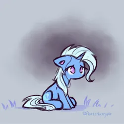 Size: 2048x2048 | Tagged: safe, artist:flutterberrypie, derpibooru import, trixie, pony, unicorn, colored pinnae, cute, diatrixes, female, floppy ears, g4, high res, horn, image, jpeg, mare, no mouth, no pupils, sad, signature, sitting, solo, the sad and depresive trixie