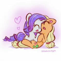 Size: 2048x2048 | Tagged: safe, artist:flutterberrypie, derpibooru import, applejack, rarity, earth pony, pony, unicorn, colored pinnae, cute, duo, duo female, eyes closed, female, floating heart, freckles, g4, hatless, heart, high res, horn, image, jackabetes, jpeg, lesbian, mare, missing accessory, open mouth, open smile, raribetes, rarijack, shipping, signature, smiling, sparkles