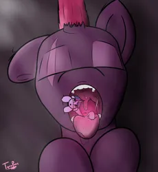 Size: 5069x5510 | Tagged: suggestive, artist:teropone, derpibooru import, rainbow dash, tempest shadow, twilight sparkle, unicorn, commission, drool, female, giantess, image, inside mouth, macro, macro/micro, mawplay, mawshot, micro, open mouth, png, tongue out, unwilling prey, uvula, vore