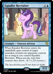 Size: 375x523 | Tagged: safe, derpibooru import, edit, starlight glimmer, unicorn, the cutie map, ccg, equal cutie mark, image, in our town, magic the gathering, png, smiling, trading card, trading card edit, trading card game