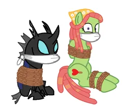 Size: 999x883 | Tagged: safe, artist:brightstar40k, derpibooru import, tree hugger, changeling, earth pony, bondage, bound and gagged, gag, image, kevin, kidnapped, png, tied up