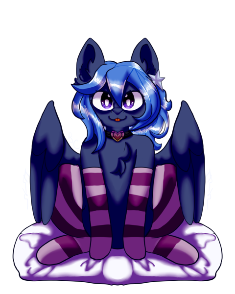 Size: 4000x5000 | Tagged: safe, artist:trr_bc, derpibooru import, oc, oc:lunar melody, unofficial characters only, pegasus, pony, arm warmers, blue hair, choker, clothes, cushion, ear piercing, earring, image, jewelry, partially open wings, piercing, png, purple eyes, simple background, socks, stockings, thigh highs, transparent background, wings