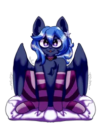 Size: 4000x5000 | Tagged: safe, artist:trr_bc, derpibooru import, oc, oc:lunar melody, unofficial characters only, pegasus, pony, arm warmers, blue hair, choker, clothes, cushion, ear piercing, earring, image, jewelry, partially open wings, piercing, png, purple eyes, simple background, socks, stockings, thigh highs, transparent background, wings