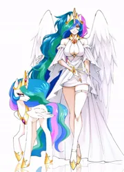 Size: 580x807 | Tagged: suggestive, artist:kozinak69, derpibooru import, princess celestia, alicorn, human, pony, horn, horned humanization, human ponidox, humanized, image, jpeg, reflection, self paradox, self ponidox, simple background, white background, winged humanization, wings