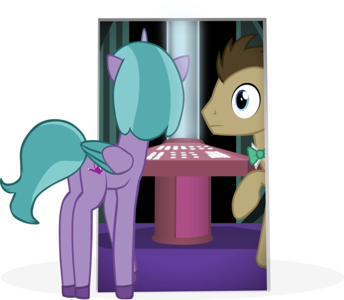 Size: 1580x1378 | Tagged: safe, artist:equestriaexploration, derpibooru import, doctor whooves, time turner, pony, g5, my little pony: tell your tale, doctor who, image, png, shiny sparks, simple background, tardis, transparent background