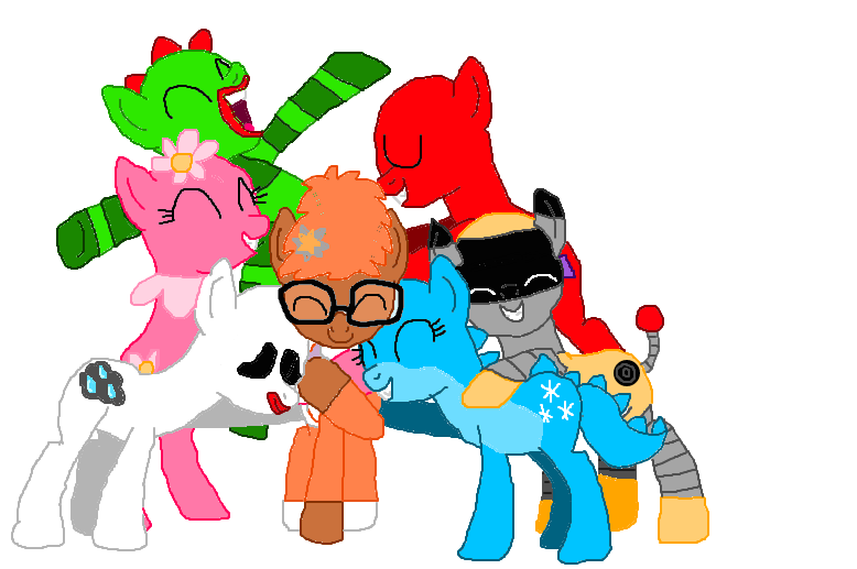 Size: 778x517 | Tagged: safe, artist:livingonlaughs, derpibooru import, cyclops pony, ponified, cat, cyclops, dragon, earth pony, ghost, ghost pony, monster pony, pony, robot, robot pony, undead, brobee, cat-dracony, cat-dragon, dj lance rock, female, flower, flower bubble, flower bubble pony, foofa, g4, gooble, group, hug, image, male, mare, monster, muno, plex, png, rule 85, simple background, stallion, toodee, transparent background, yo gabba gabba!