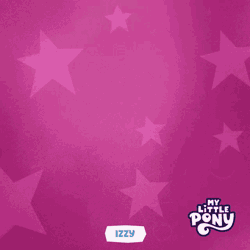 Size: 640x640 | Tagged: source needed, safe, derpibooru import, izzy moonbow, pony, unicorn, g5, my little pony: a new generation, spoiler:g5, spoiler:my little pony: a new generation, animated, cute, female, gif, image, izzybetes, magenta background, mare, my little pony logo, name, pink background, simple background, solo, spanish, stars, symbols, text