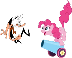 Size: 851x684 | Tagged: safe, artist:otfor2, derpibooru import, edit, pinkie pie, earth pony, human, pony, a canterlot wedding, crossover, female, image, male, mare, open mouth, party cannon, peppino spaghetti, pizza tower, png, scared, screaming, simple background, smiling, transparent background, vector