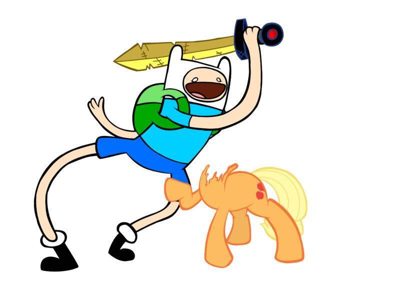 Size: 1333x1000 | Tagged: grimdark, artist:thedangbooper, derpibooru import, applejack, earth pony, human, pony, adventure time, corrupted, crossover, death, decapitated, finn the human, image, noodle arms, pibby, png, raised hoof, simple background, smiling, swing, sword, transparent background, unfinished art, weapon, white eyes, wip