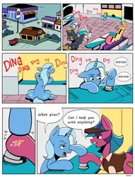 Size: 3840x5015 | Tagged: safe, artist:balileart, derpibooru import, trixie, oc, earth pony, pegasus, pony, unicorn, bell, chips, comic, dialogue, female, food, image, male, mare, nachos, png, speech bubble, stallion, taco, taco bell