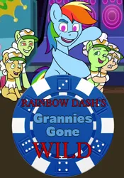Size: 700x1000 | Tagged: safe, artist:unitxxvii, derpibooru import, apple rose, auntie applesauce, goldie delicious, granny smith, rainbow dash, earth pony, pegasus, pony, grannies gone wild, eight crazy nights, female, grin, image, jpeg, looking at you, mare, meme, movie poster, parody, poker chips, smiling