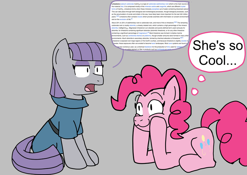 Size: 4960x3508 | Tagged: safe, derpibooru import, maud pie, pinkie pie, earth pony, pony, :3, gray background, image, lying down, png, simple background, sitting, speech bubble, wikipedia