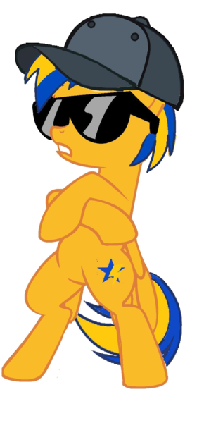 Size: 813x1681 | Tagged: safe, artist:mlpfan3991, derpibooru import, oc, oc:flare spark, unofficial characters only, pegasus, pony, baseball cap, bipedal, cap, crossed hooves, female, hat, image, png, simple background, solo, sunglasses, swag, tomboy, transparent background