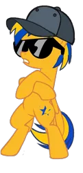 Size: 813x1681 | Tagged: safe, artist:mlpfan3991, derpibooru import, oc, oc:flare spark, unofficial characters only, pegasus, pony, baseball cap, bipedal, cap, crossed hooves, female, hat, image, png, simple background, solo, sunglasses, swag, tomboy, transparent background