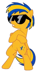 Size: 1000x1500 | Tagged: safe, alternate version, artist:mlpfan3991, derpibooru import, oc, oc:flare spark, unofficial characters only, pegasus, pony, bipedal, female, image, png, solo, sunglasses, swag, tomboy