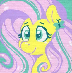Size: 1163x1180 | Tagged: safe, artist:dandy, derpibooru import, fluttershy, pony, acrylic painting, bust, female, image, mare, png, rainbow power, smiling, solo, traditional art