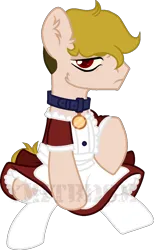 Size: 780x1266 | Tagged: safe, artist:yeetmedownthestairs, derpibooru import, oc, oc:stars and stripes, unofficial characters only, earth pony, pony, clothes, collar, commission, dress, image, maid, male, png, simple background, sitting, socks, solo, stallion, stockings, thigh highs, transparent background, unamused, ych result