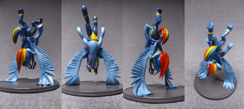 Size: 4819x2160 | Tagged: safe, artist:enteryourponyname, artist:fluffyorbiter, derpibooru import, rainbow dash, pegasus, pony, 3d print, blue coat, butt, clothes, craft, cute, dashabetes, diy, eyes closed, female, figurine, floppy ears, fringe, goggles, goggles on neck, gradient background, gray background, image, irl, mare, multicolored mane, photo, plot, png, push-ups, simple background, solo, underhoof, uniform, upside down, wing-ups, wings, wonderbolts uniform