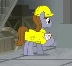 Size: 458x421 | Tagged: safe, derpibooru import, screencap, unnamed character, unnamed pony, earth pony, pony, the last laugh, background pony, clothes, hard hat, hat, image, laughing, male, png, stallion