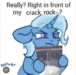 Size: 681x676 | Tagged: safe, artist:reddthebat, derpibooru import, trixie, pony, unicorn, drugs, female, floppy ears, frown, hoof hold, image, mare, meme, meth, narrowed eyes, png, simple background, solo, white background