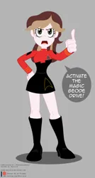 Size: 654x1221 | Tagged: safe, artist:niban-destikim, derpibooru import, oc, oc:captain becky ray shoichet, equestria girls, boots, clothes, commission, commissioner:jrshinkansenhorse, dialogue, dialogue box, high heel boots, image, jean-luc picard, jpeg, pointing at you, shoes, star trek, star trek: sunset shimmer, starfleet, starfleet uniform, stern, uniform