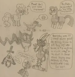 Size: 1990x2048 | Tagged: artist needed, safe, gummy, maud pie, pinkie pie, among us, barnaby, bill cipher, billie bust up, crewmate, crossover, cuphead, doodles, female, gravity falls, male, the collector (the owl house), the devil, the owl house