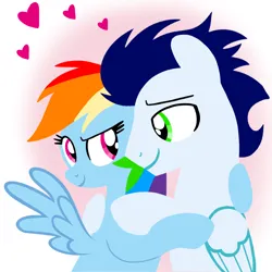 Size: 1400x1400 | Tagged: safe, artist:mlplary6, derpibooru import, rainbow dash, soarin', pegasus, pony, boyfriend and girlfriend, female, heart, hug, image, looking at each other, looking at someone, love, male, mare, png, shipping, smiling, smiling at each other, soarindash, stallion, straight