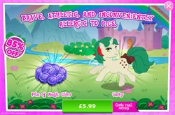 Size: 1961x1297 | Tagged: safe, derpibooru import, idw, official, gusty, pony, unicorn, g1, advertisement, bow, costs real money, english, female, g4, gameloft, horn, idw showified, image, jpeg, magic coins, mare, mobile game, my little pony: magic princess, numbers, sale, solo, tail, tail bow, text