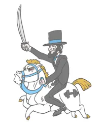Size: 578x732 | Tagged: safe, anonymous artist, ponerpics import, bulk biceps, abraham lincoln, drawthread, image, png, reins, sword, weapon