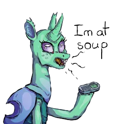 Size: 1022x1080 | Tagged: safe, anonymous artist, ponerpics import, soupling, changedling, changeling, code ment, drawthread, i'm at soup, image, mobile phone, phone, png, solo